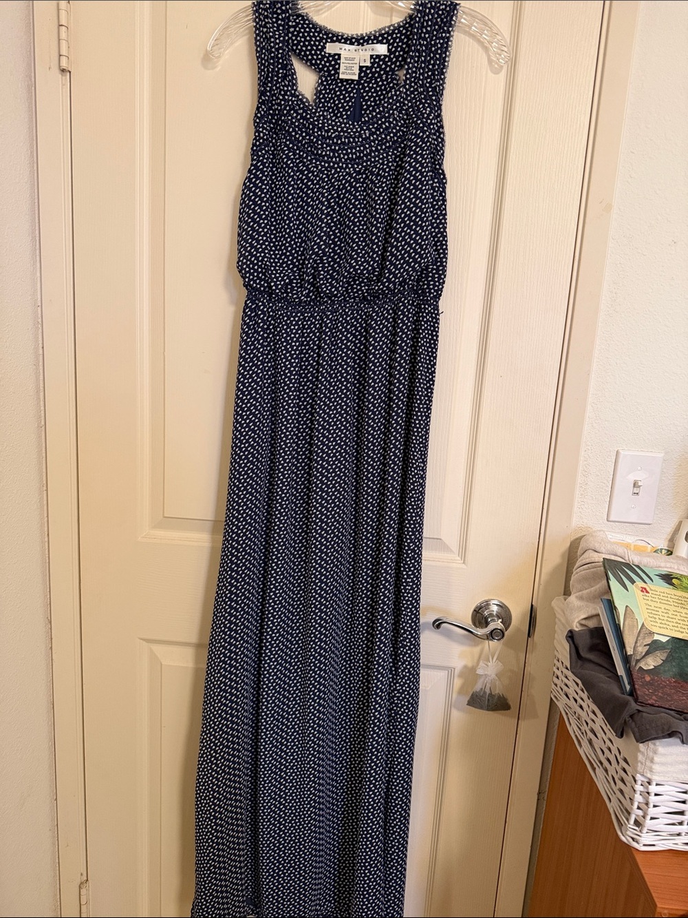 Max Studio Navy and White Polka Dot Sleeveless Maxi Dress